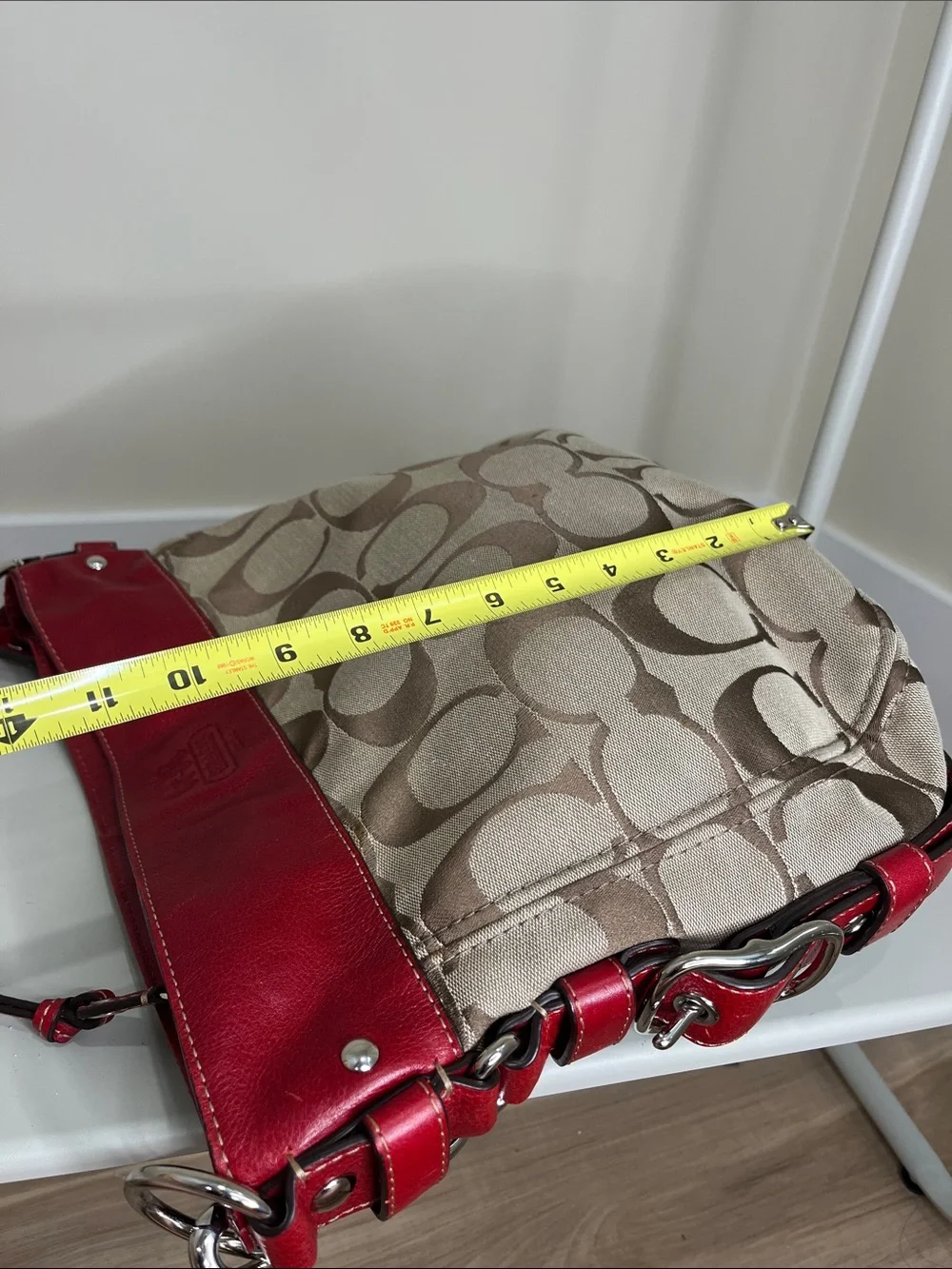 Coach Signature Canvas Hobo Bag in Red and Khaki